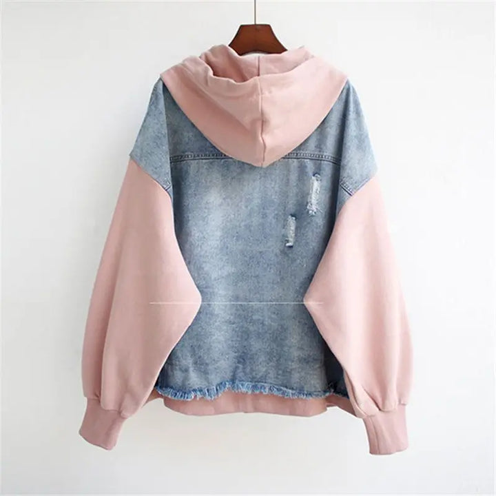 Stylish women's hoodie jacket, blending urban edge with comfort, ideal outerwear for modern casual autumn/spring fashion.