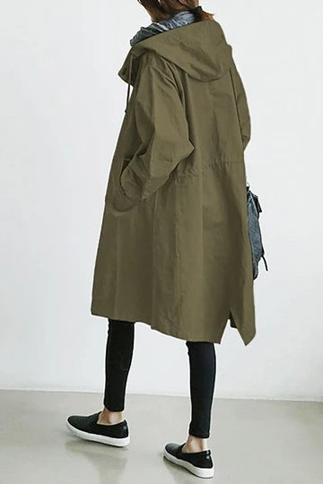Versatile women's trench coat with hood, providing stylish all-weather protection. Ideal outerwear.