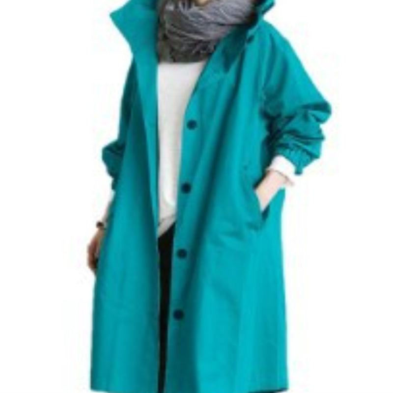 Stylish women's hooded trench coat, perfect versatile outerwear for all-weather protection and fashion.