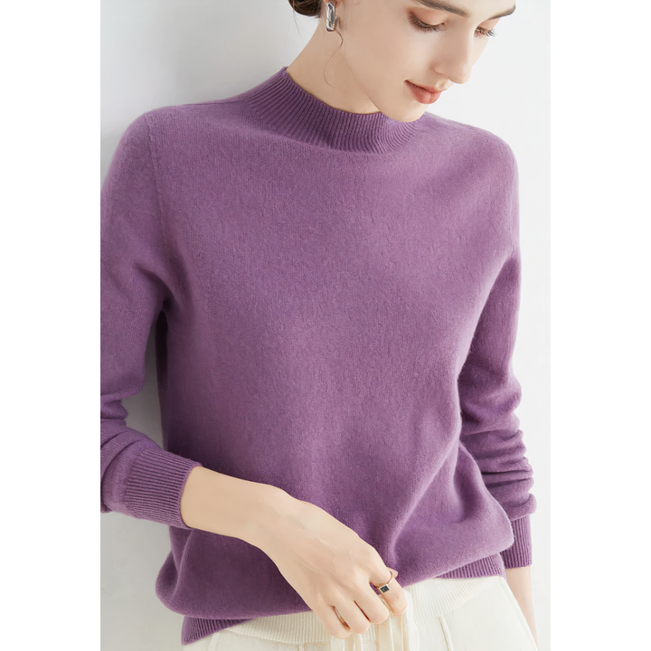 Women's stylish half-neck knitted sweater, an elegant long-sleeve knit top for cozy winter fashion.