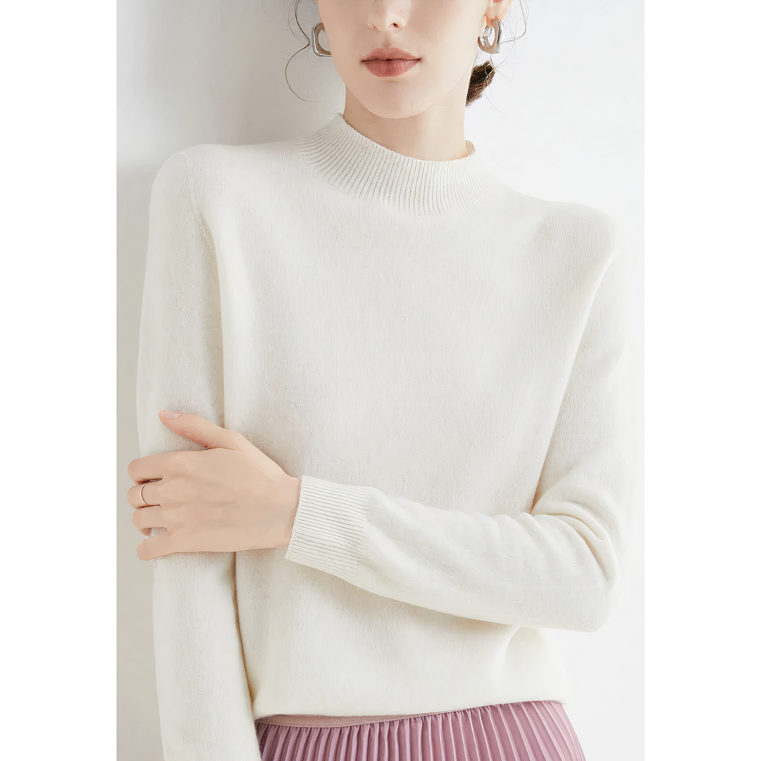 Soft long-sleeve women's knitted sweater, a comfortable half-neck jumper ideal for versatile autumn fashion.