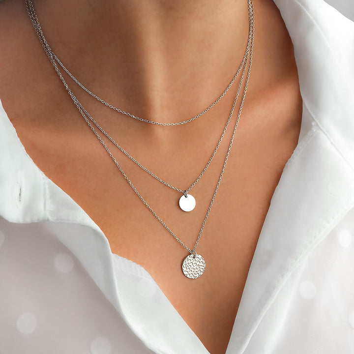 Women's stylish layered necklace with delicate circle pendants, gold plated, perfect for elegant fashion.