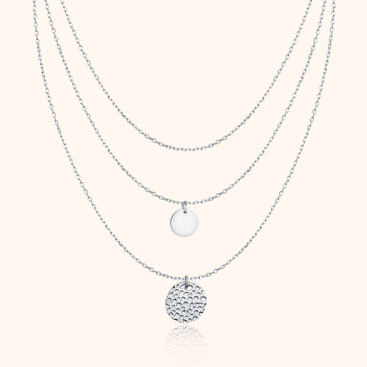 Elegant women's gold-plated layered necklace featuring chic circle pendants, adjustable for fashion jewelry.