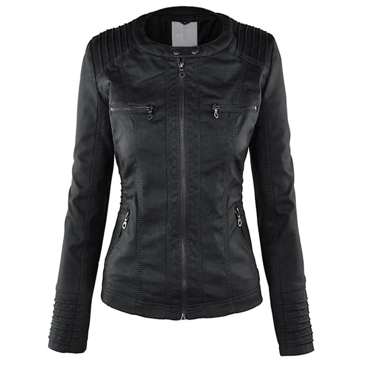 Stylish women's hooded leather jacket. Versatile casual outer layer for everyday fashion & comfort.