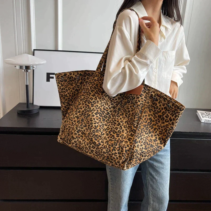 Animal print tote bag for women, designed with a roomy interior for practicality and style