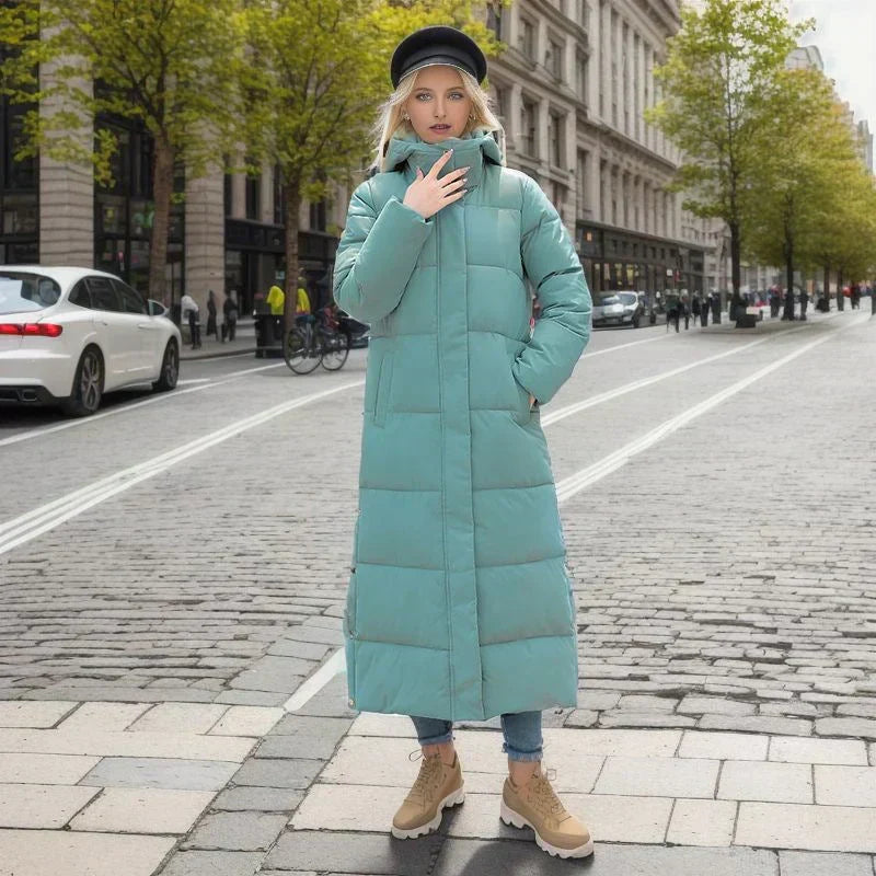 Women's long winter coat, providing superior warmth and a chic silhouette for winter.