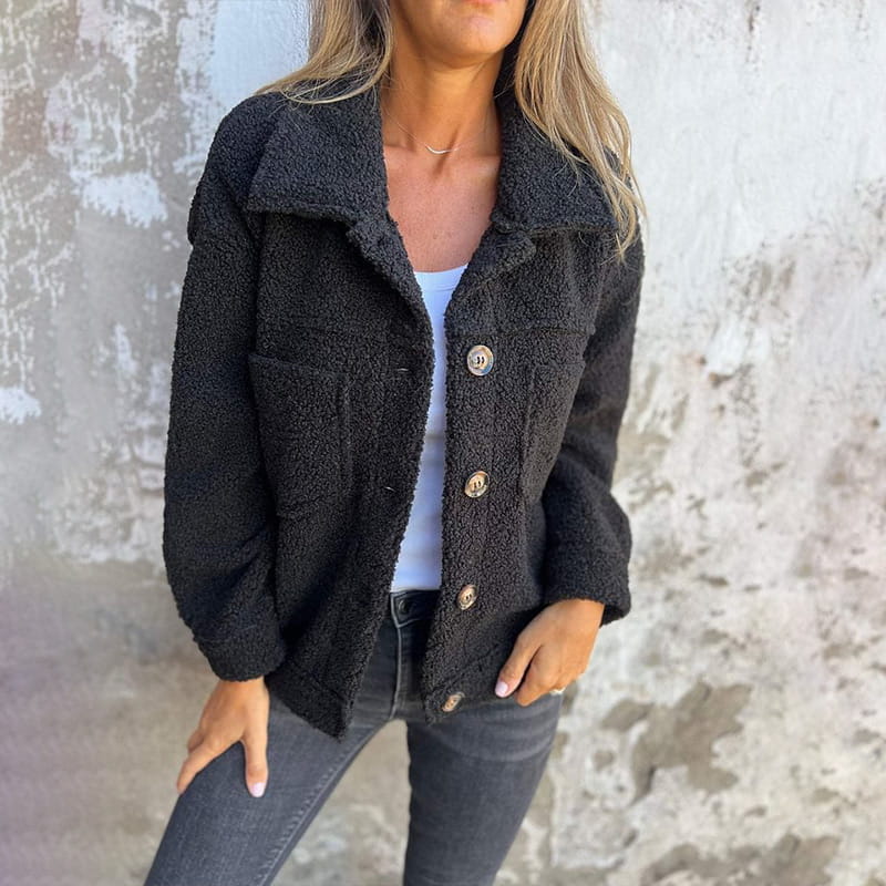 Women's stylish notch collar button-up autumn coat for elegant fall fashion & comfortable everyday wear.