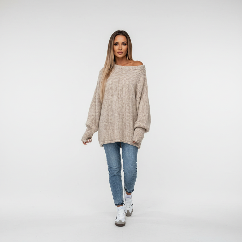 Marina off-shoulder knitted jumper, a warm and feminine sweater for autumn wear