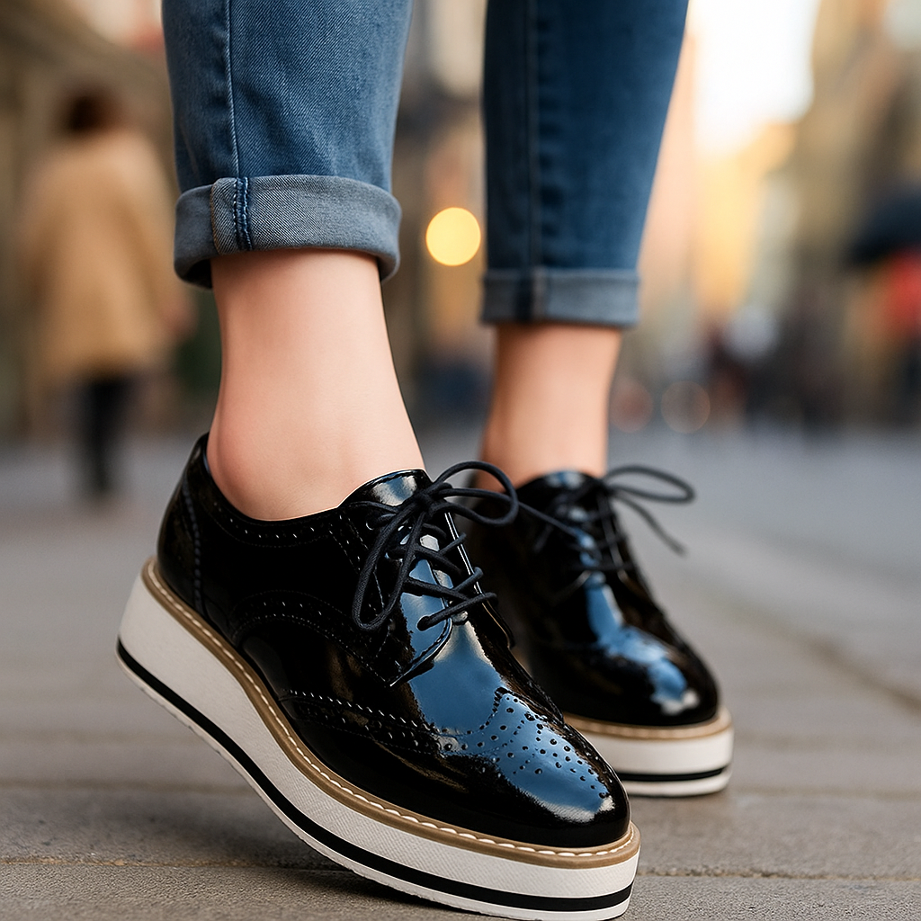 Women's stylish platform oxfords, perforated for all-day comfort & support, perfect walking shoes.