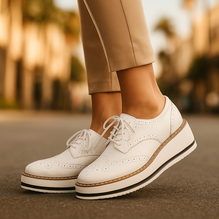 Dark beige platform oxford shoes for women, supportive & stylish, ideal comfortable walking footwear.