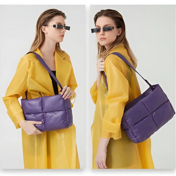 Women's stylish quilted shoulder handbag, elegant PU leather fashion accessory, perfect for daily use.