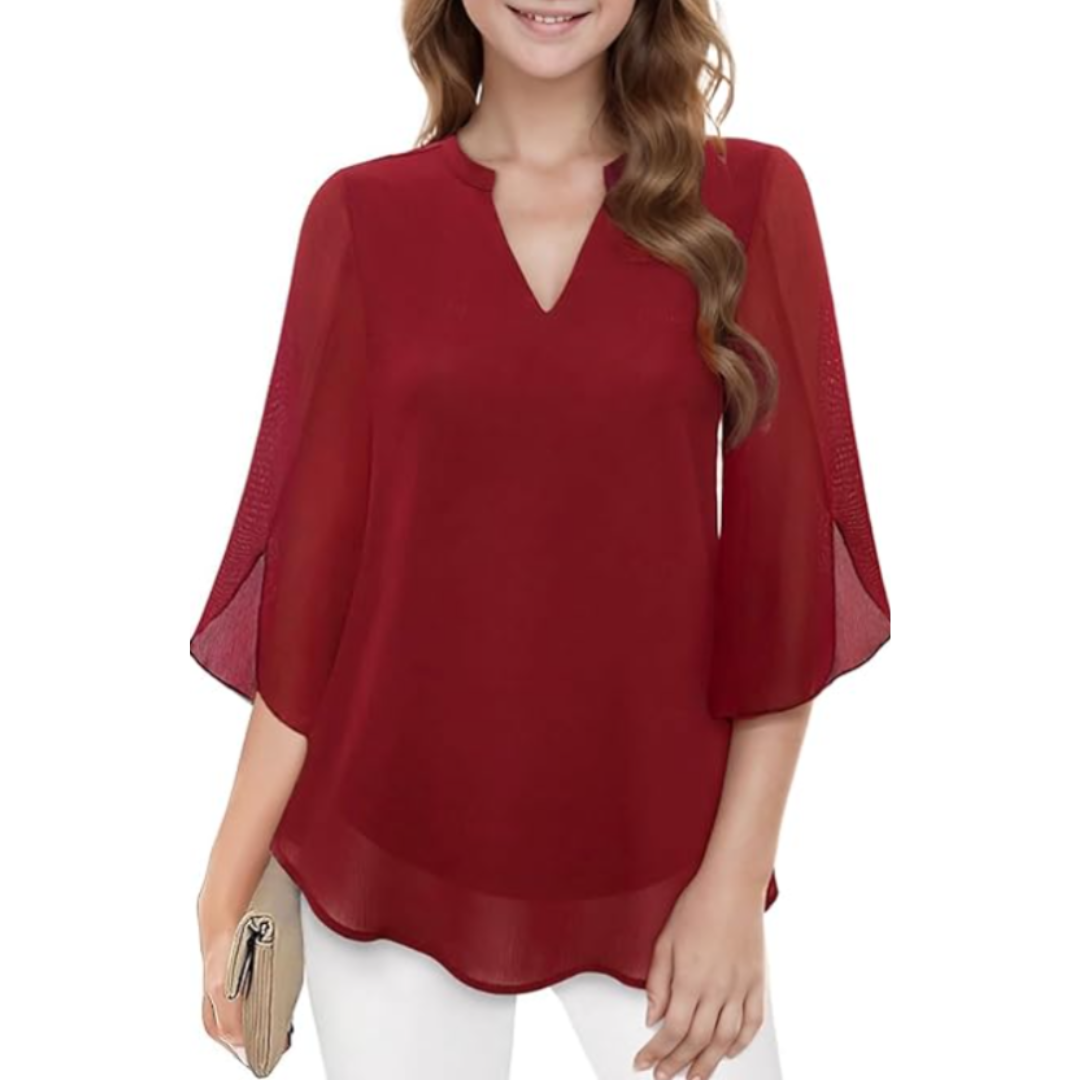 Feminine & elegant women's relaxed fit blouse, a versatile long sleeve top for chic style.