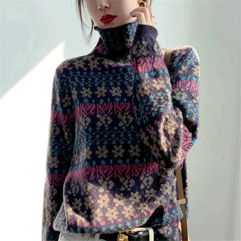 Women's stylish roll neck sweater in a cozy knit. Perfect long sleeve warm top for winter fashion & casual wear.
