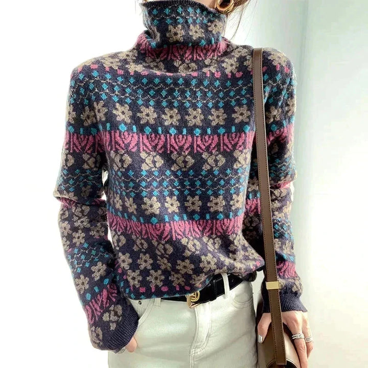Elegant women's roll neck sweater, a chic knit long sleeve top. Ideal for cozy winter fashion & casual style.