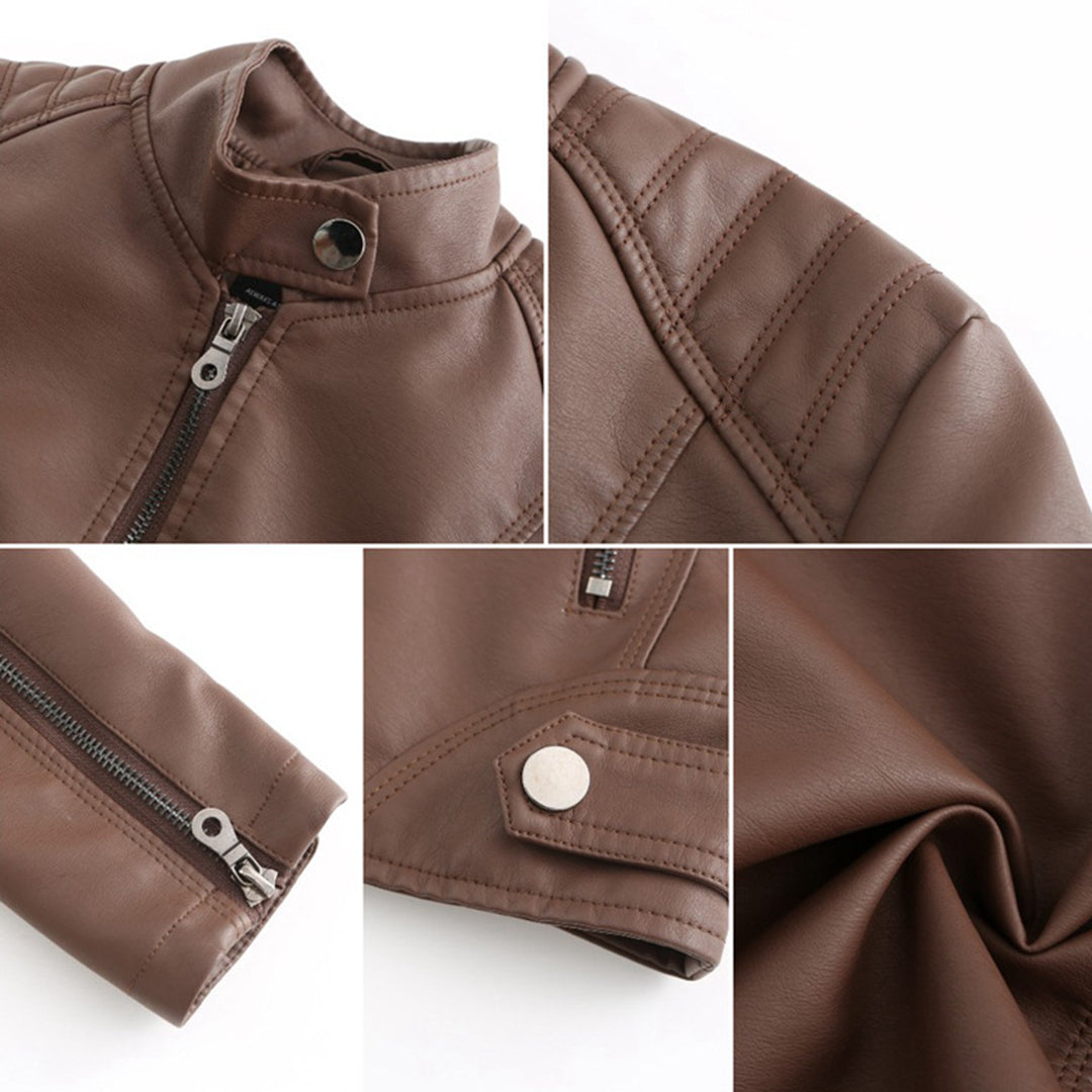 Trendy Romy women's leather jacket. Elevate your wardrobe with this stylish and versatile outerwear.