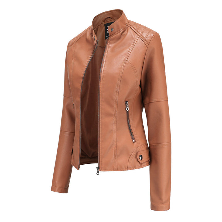 "Romy" women's stylish leather jacket. A modern and versatile outerwear choice for spring & fall.