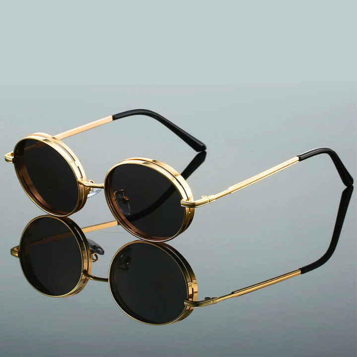 Blue stylish round UV400 protection sunglasses for women, trendy eyewear for sunny days.