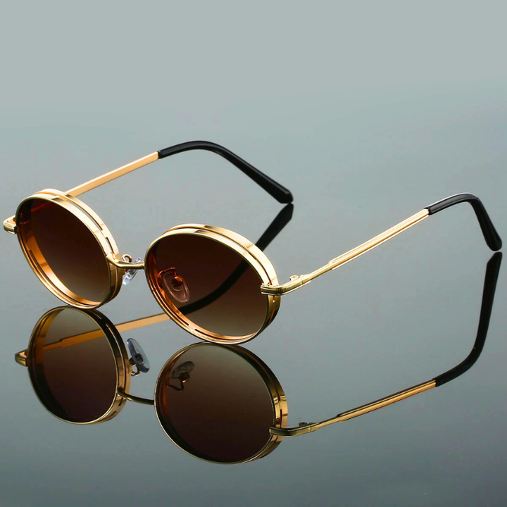 Brown round UV400 women's sunglasses, a fashionable accessory providing excellent eye protection.