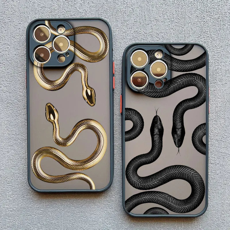 Elegant metallic serpent design iPhone case for women, providing stylish and protective phone accessory.