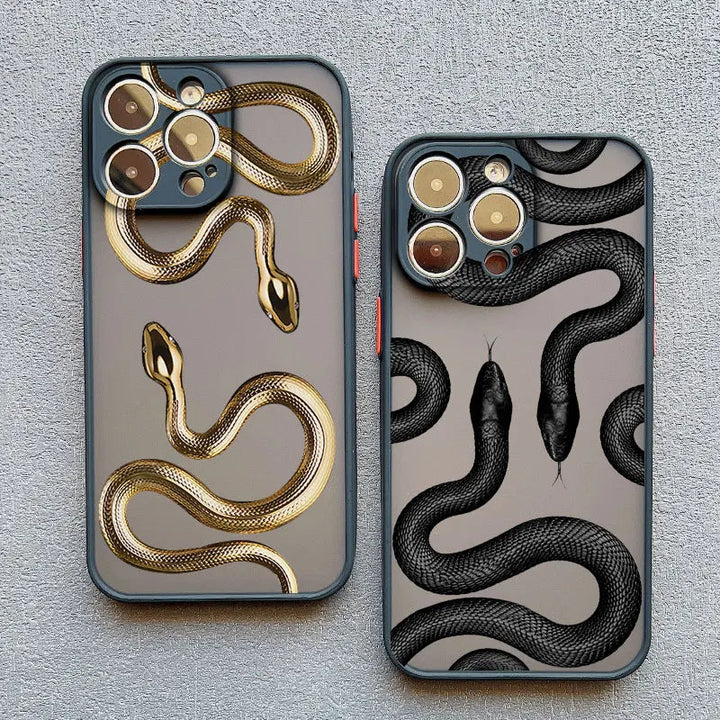 Elegant metallic serpent design iPhone case for women, providing stylish and protective phone accessory.