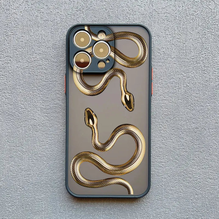 Women's tech accessory: a stylish and durable iPhone case with an eye-catching serpent motif design.