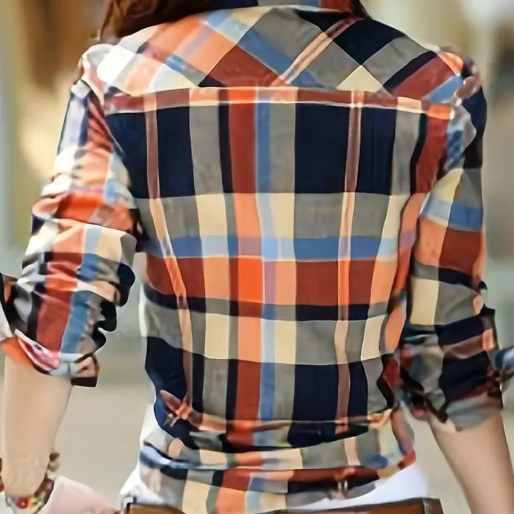 Stylish women's Sienna patterned blouse, a chic long-sleeve top for business or casual office wear.