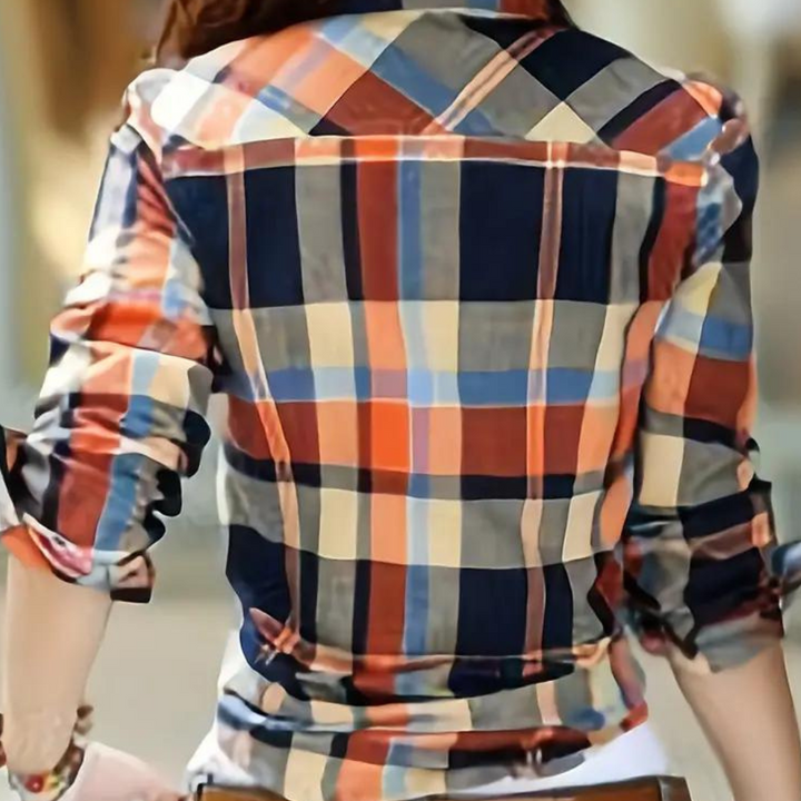 Stylish women's Sienna patterned blouse, a chic long-sleeve top for business or casual office wear.