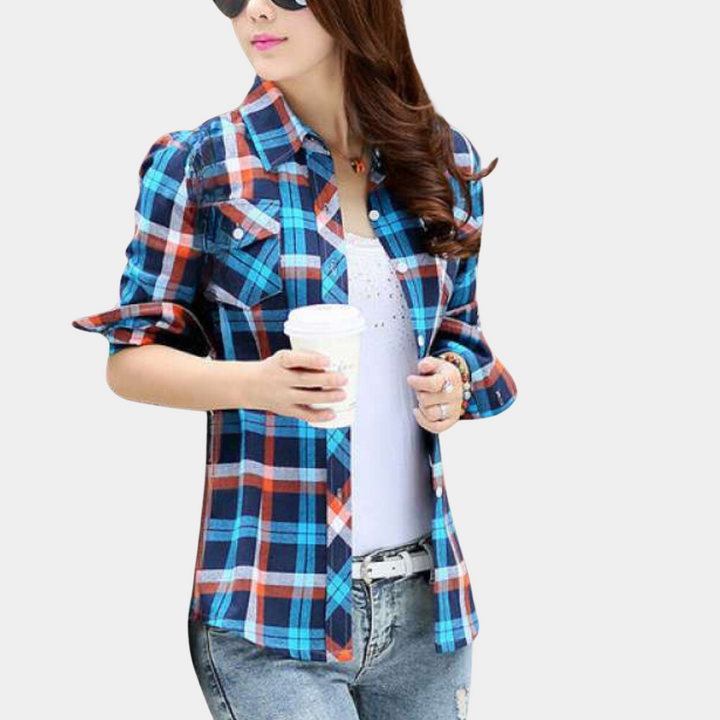 Women's Sienna checked long-sleeve blouse, a fashionable and versatile button-down top.