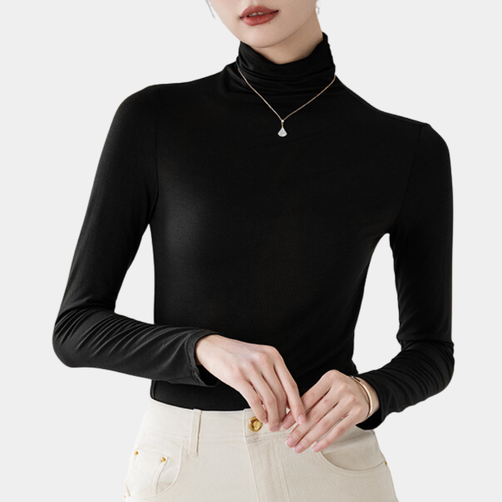 Women's stylish sienna modal turtleneck sweater, soft and elegant for everyday wear.
