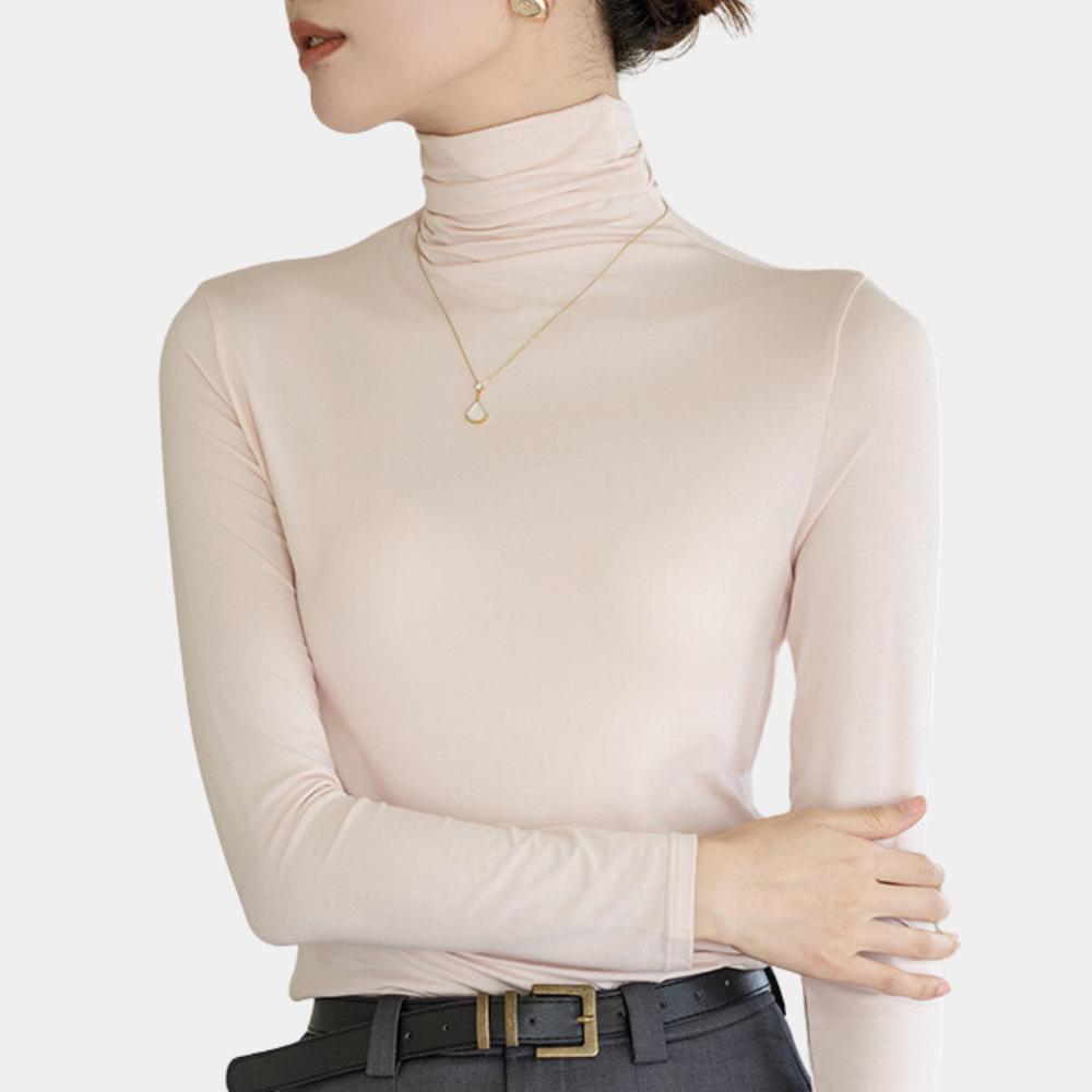 Chic modal turtleneck sweater in sienna for women, a comfortable long sleeve winter staple.