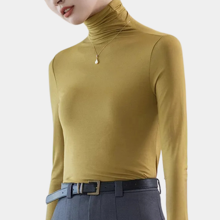 Stylish sienna modal turtleneck sweater for women, a must-have long sleeve top for versatile fashion.