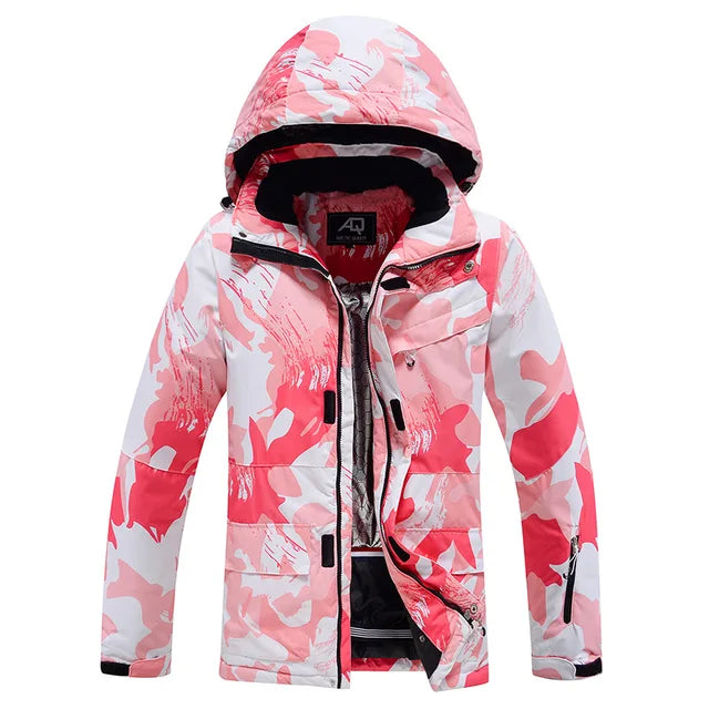 Back view of a women's stylish ski suit, ideal for dynamic skiing and outdoor adventures.