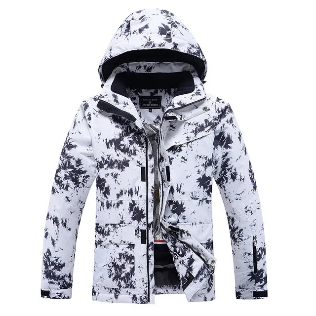 Women's ski suit with adjustable hood & secure zippers, high performance for winter.