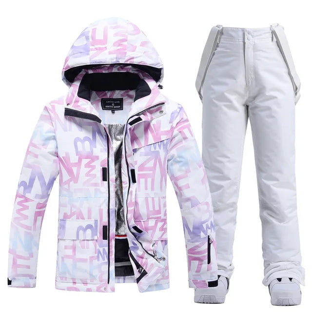 Woman skiing in a stylish winter ski suit, perfect for outdoor snow sports.