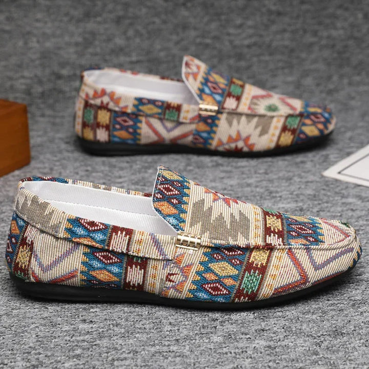 Aztec pattern slip-on loafers for women, perfect casual flats for spring and summer style.