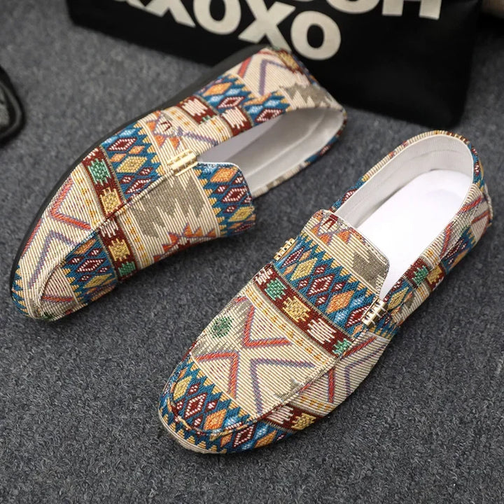 Comfortable women's loafers featuring a unique Aztec design, ideal for easy everyday wear.