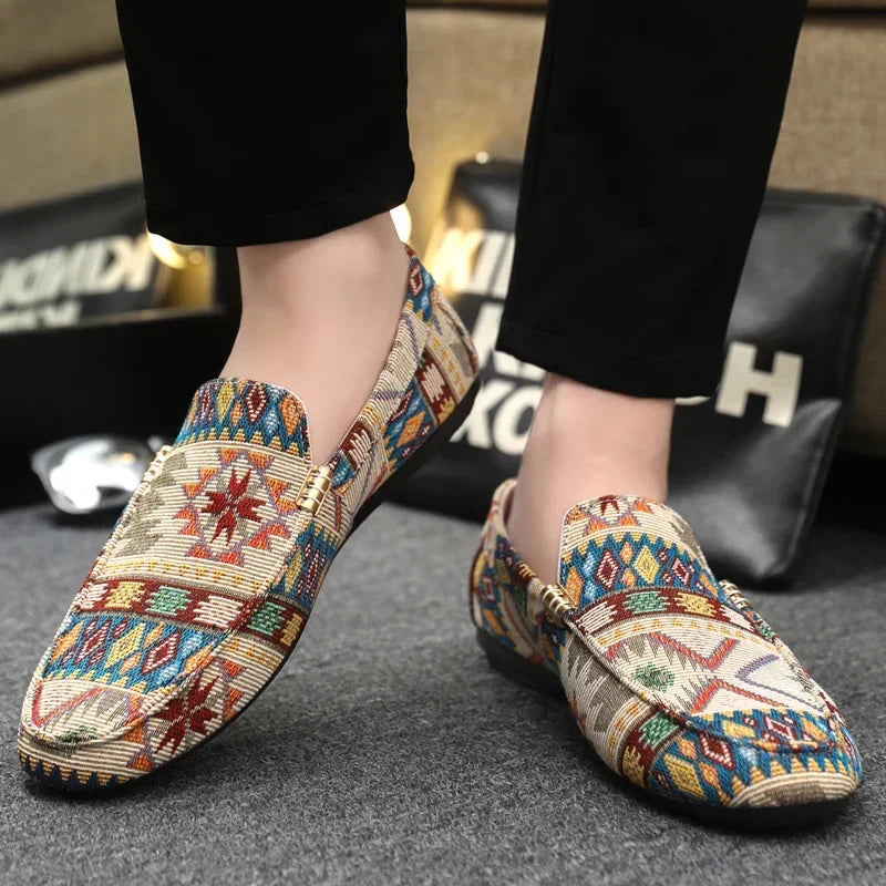 Spring/summer fashion: women's Aztec pattern slip-on loafers, easy-wear flats for comfort.