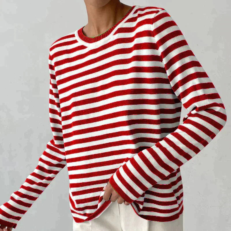 Women's long-sleeve striped tee. A comfortable and chic everyday fashion staple.