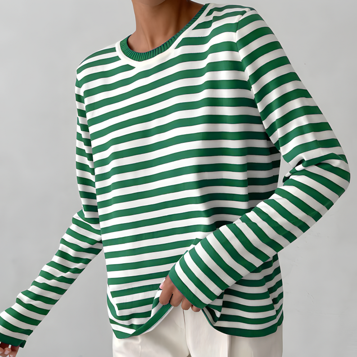 Everyday women's long-sleeve T-shirt with chic stripes. A comfortable & fashionable apparel.