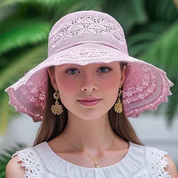 Classic women's lace sun hat, a stylish wide brim accessory perfect for garden parties & outdoor events.
