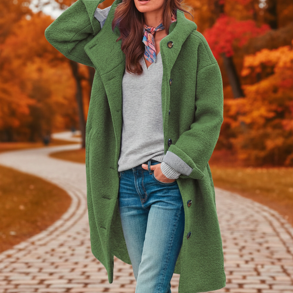 Women's stylish thermal windproof parka jacket, long coat for winter outerwear, front view
