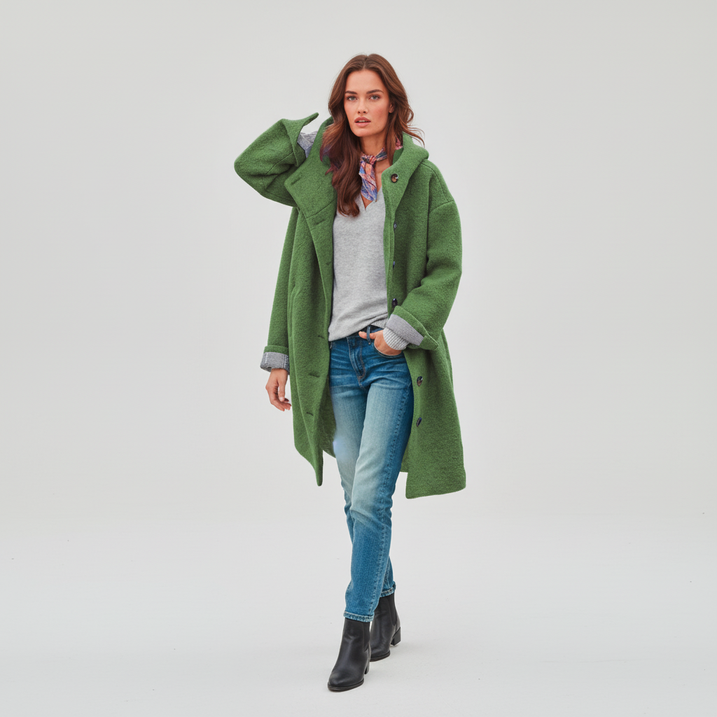 Stylish women's winter parka jacket, warm and windproof outerwear for autumn, side view