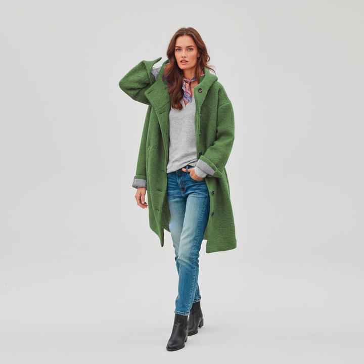 Stylish women's winter parka jacket, warm and windproof outerwear for autumn, side view
