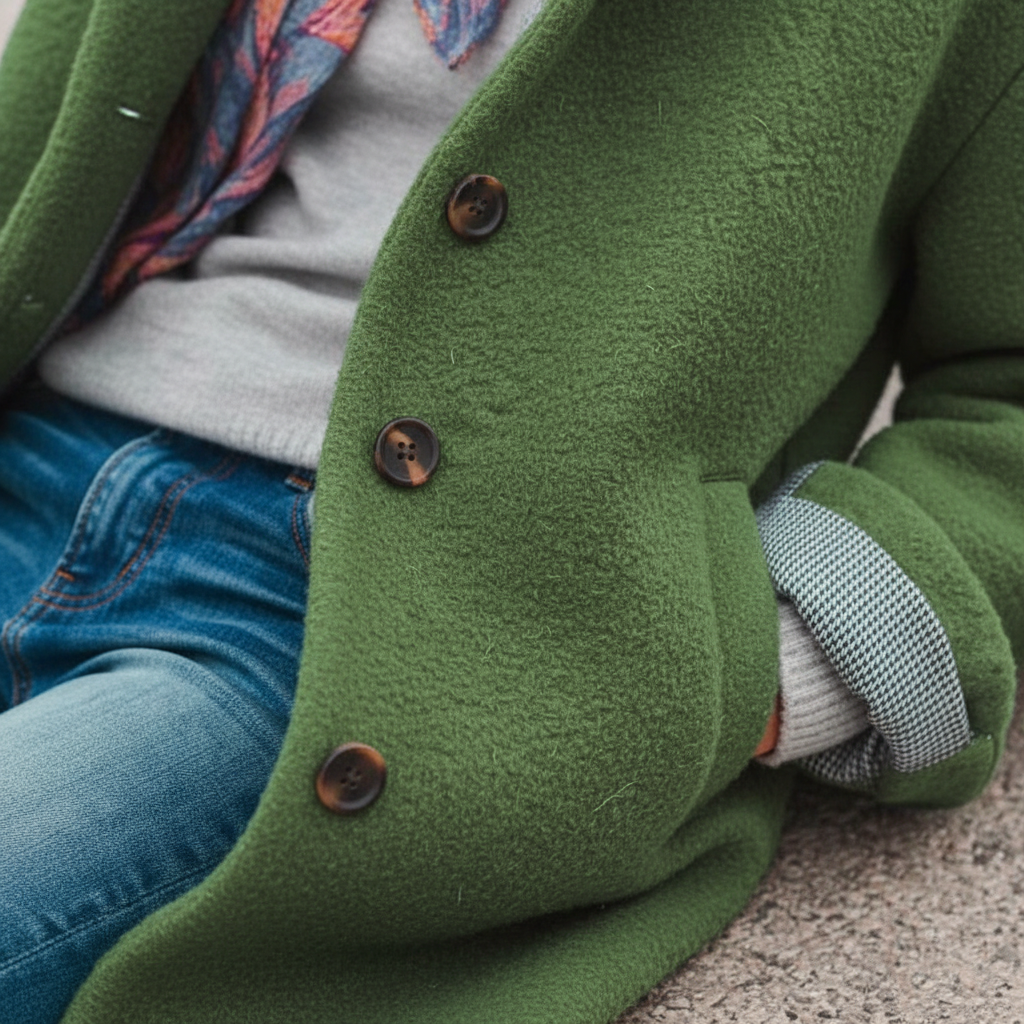 Close-up of the fabric texture on a women's thermal windproof long parka jacket