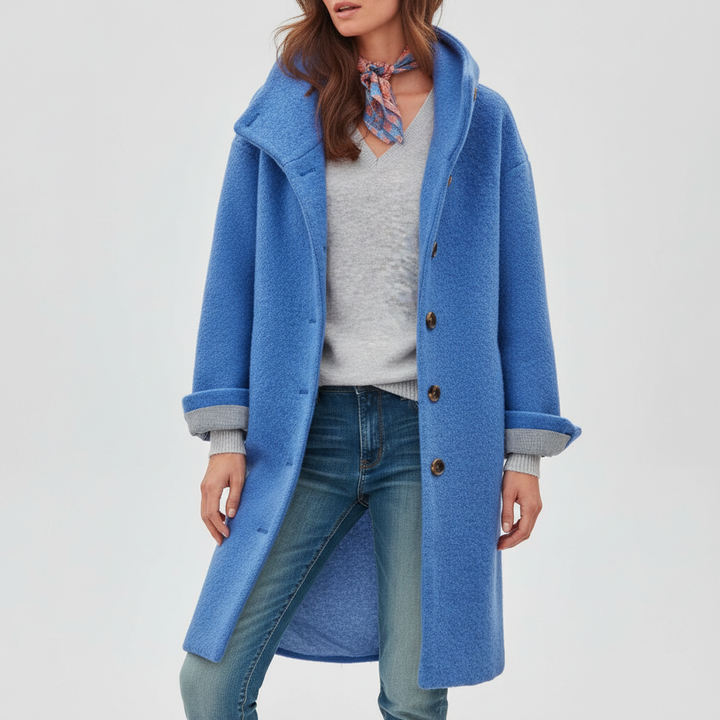 Full-length shot of a woman wearing the stylish thermal windproof long coat parka