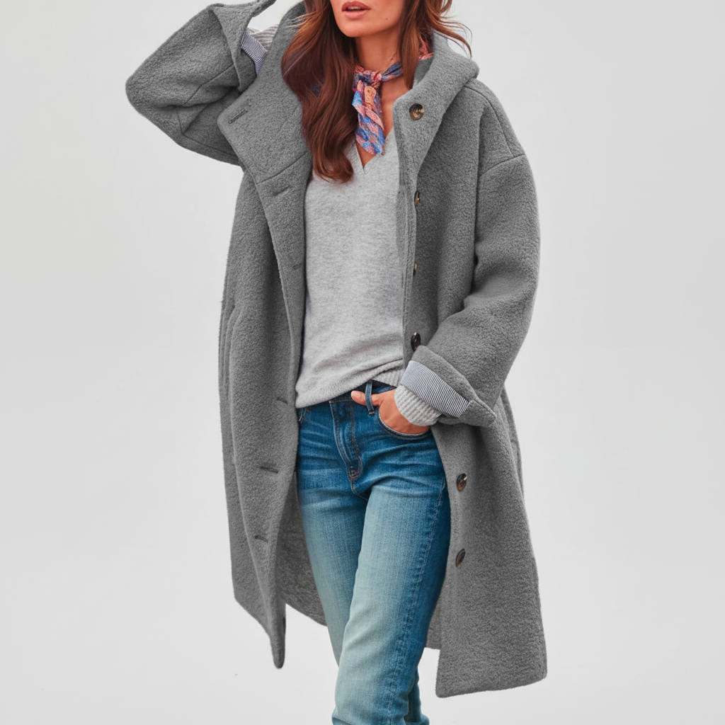 Back view of the women's thermal windproof long parka jacket, suitable for autumn