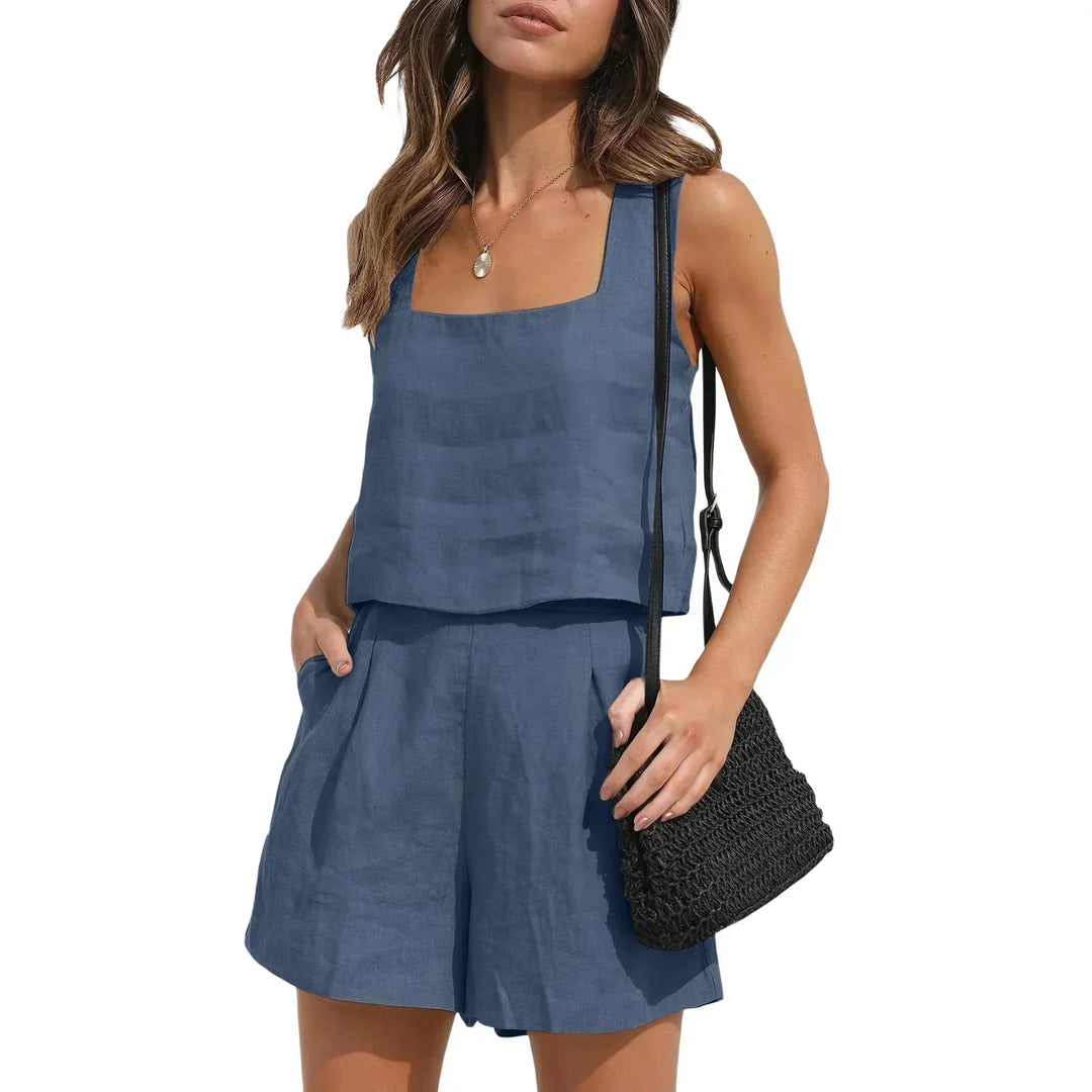 Women's Emilia two-piece casual summer shorts set with matching top, comfortable and stylish