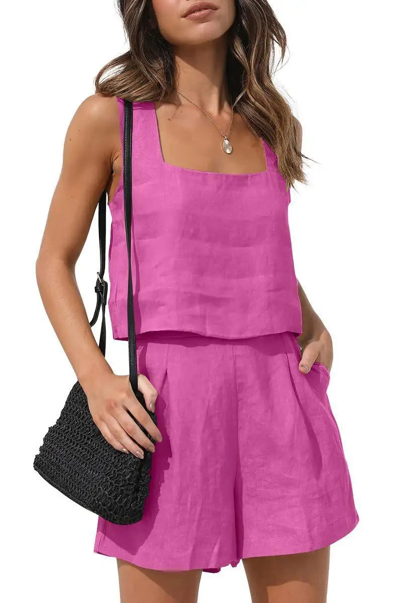 Detail shot of the shorts from the Emilia two-piece summer outfit, breathable casual wear