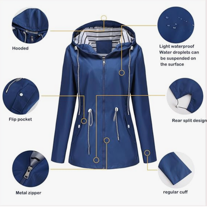 Stay dry & chic with this women's stylish waterproof rain jacket. Adjustable, breathable for active lifestyles.