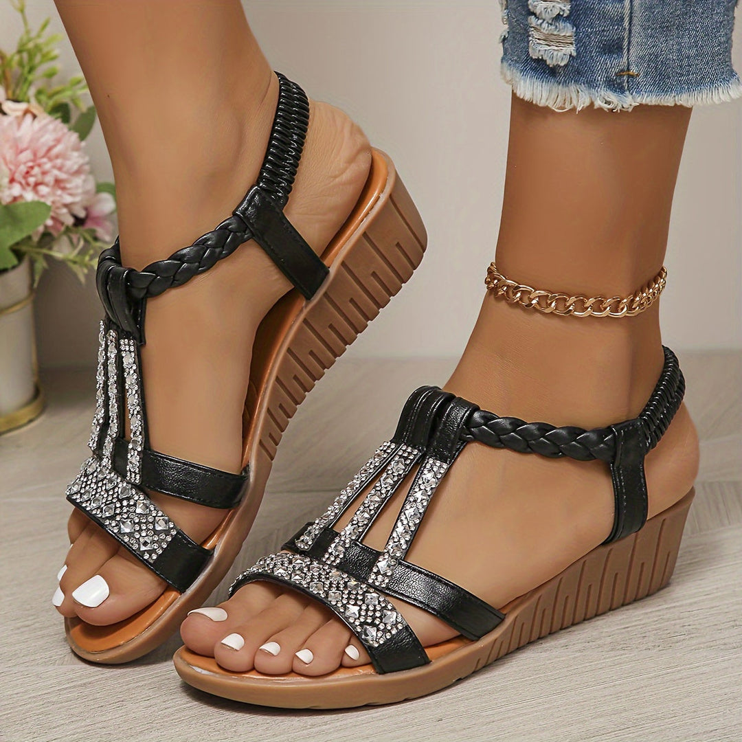 Stylish women's footwear: Comfortable wedge sandals for elevated summer fashion.